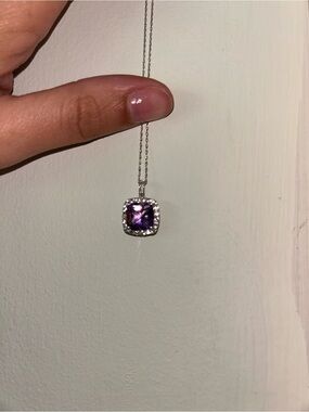 White Gold Amethyst Halo Pendant Necklace